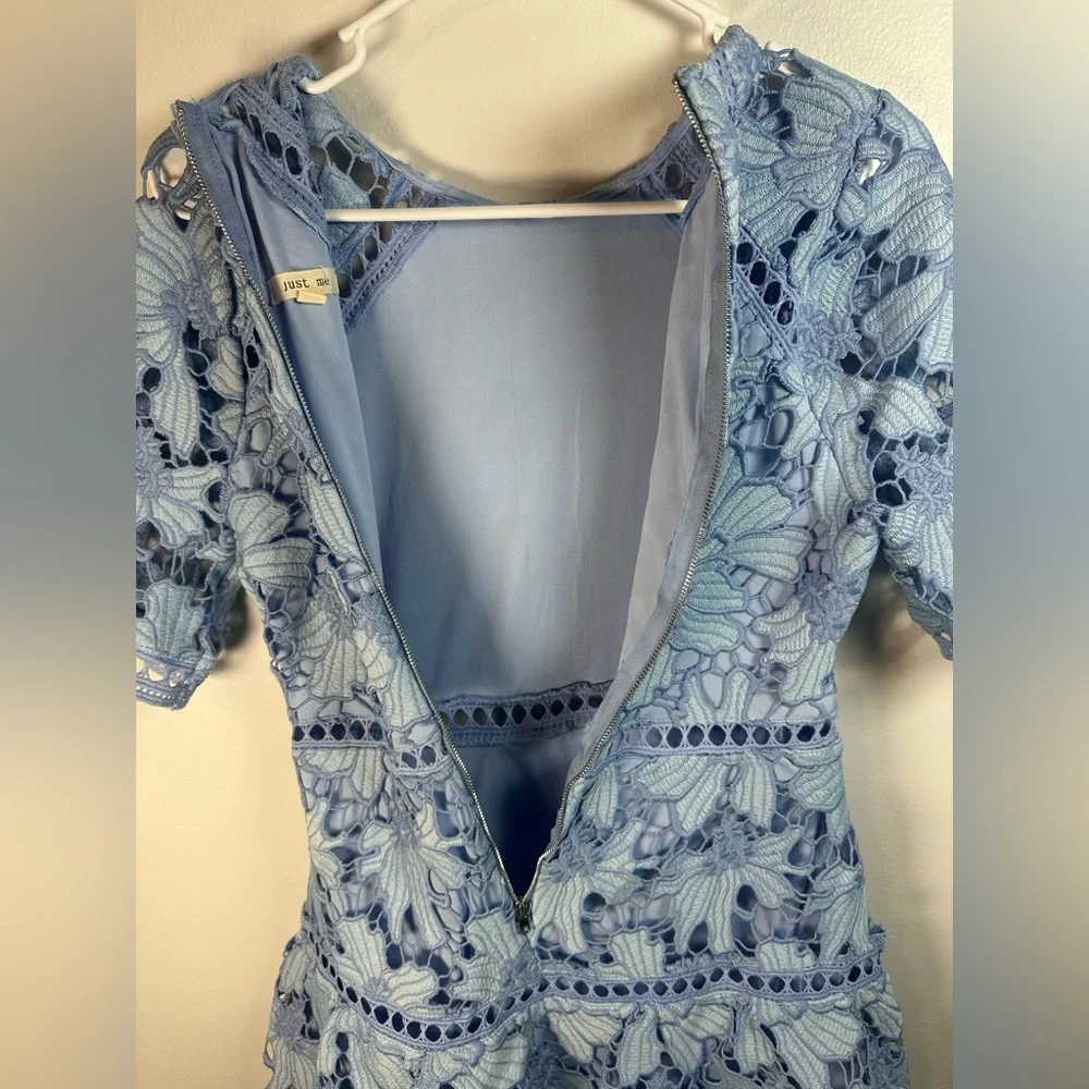Just Me Blue Lace Fit and Flare Dress Size Small - Picture 5 of 8